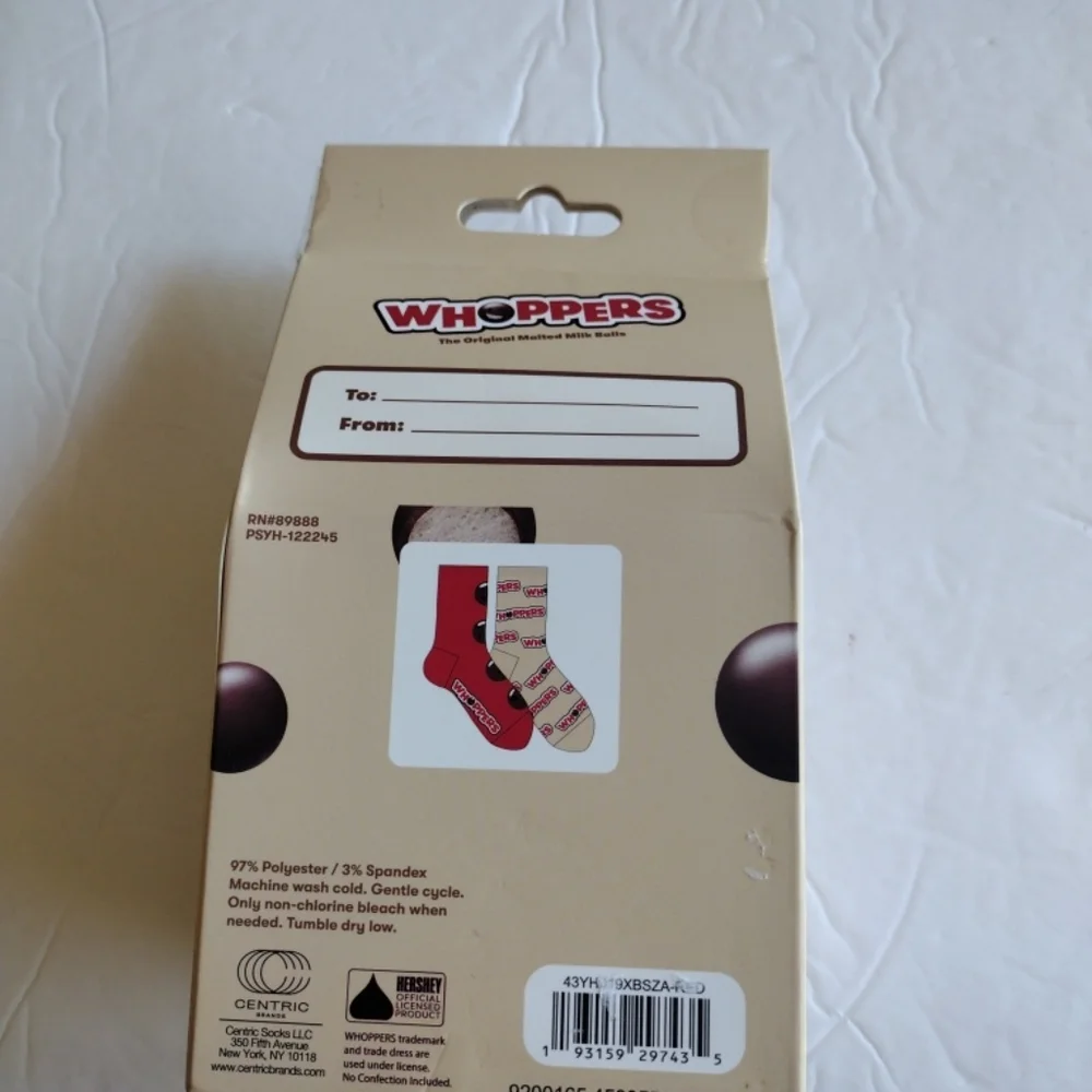 Whoppers Chocolate Candy Crew Socks 2 Pairs Mens Womens Fun Novelty Gift Sz 4-10